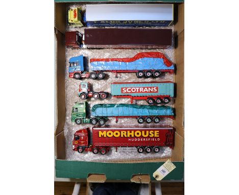 6 Corgi Trucks. Ex-Display Models. A Scania 143M Tractor Unit with Curtainside Trailer. In T. Alun Jones livery. A Foden Trac
