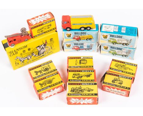 14x diecast vehicles by Benbros, Budgie and Marx. Including 9x Benbros Qualitoy Mighty Midget vehicles; 1; Horse Drawn Haycar