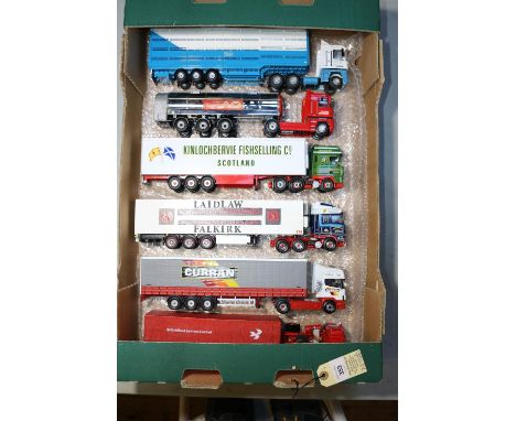 6 Corgi Trucks. Ex-Display Models. A Renault Tractor Unit with a Livestock Trailer. In Stewart Cameron livery. A Scania 164 T