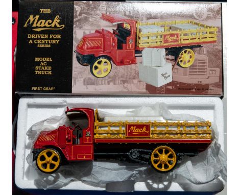 10 First Gear 1:34 scale Trucks. 3x 1960 Mack Model B61 Dump Truck, Triangle Inc, Sullivan and Valley Asphalt. 2x 1957 Intern