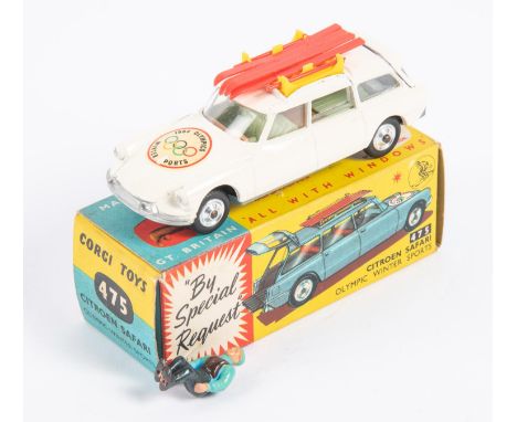 Corgi Toys Citroen Safari 'Olympic Winter Sports' (475). In white with pale green interior, yellow roof rack with red plastic