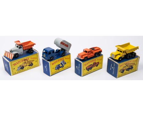 4x Mathcbox Series. 6b; Euclid Quarry Truck in yellow with black plastic wheels. 15b; Rotinoff Super Atlantic Tractor in oran