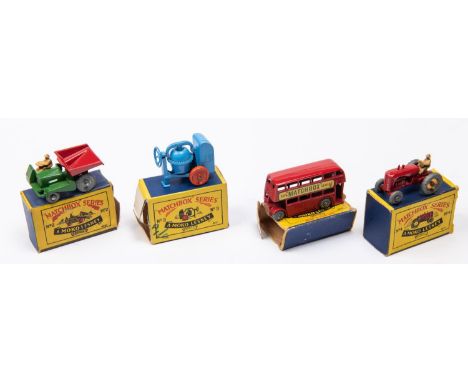 4 Matchbox Series. No.2 Muir Hill Site Dumper, in dark green and red with unpainted metal wheels, with driver. No.3 Cement Mi