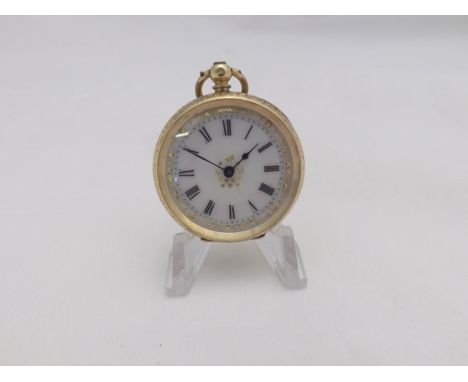 A late 19th Century Swiss 18K, open face, key wind, Fob Watch, Mathey, the frosted, gilt and jewelled three-quarter plate mov
