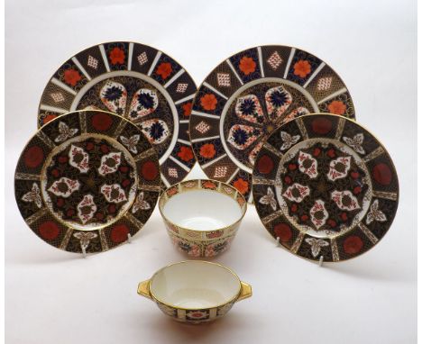 Mixed lot comprising two Royal Crown Derby Old Imari pattern Plates, 7 1/4" diameter, two further Abbeydale Chrysanthemum pat