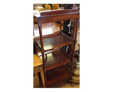 19th Century Mahogany combination music or book stand with adjustable easel back over a three-shelf body with turned side sup