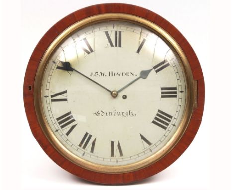 A first quarter of 19th Century Scottish Mahogany cased, dial Timepiece, J & W Howden - Edinburgh, the cross banded surround 