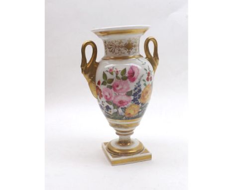 Grangers Worcester two-handled Baluster Vase of tapering form painted in colours with an all over floral panel within gilded 