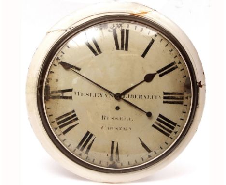 LOCAL INTEREST - An early 19th Century Mahogany cased, dial Timepiece, Russell - Cawston, the plain Mahogany surround (A/F) t