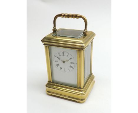 A late 19th Century French lacquered Brass miniature Carriage Timepiece, 1766, the silvered lever platform escapement with co