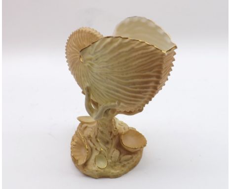 Worcester Blush Nautilus Shell Pedestal Vase, shape 101, 6 3/4" high  