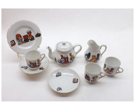 Czechoslovakian Victoria made Child's Tea Service, comprising Tea Pot, Milk Jug, three Cups, two Saucers and a Plate, largest