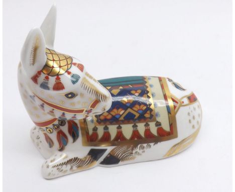 Royal Crown Derby Paperweight of a Donkey, (no button and mark struck, probably second), 4 1/4" 