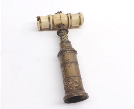 A 19th Century bone-handled Cylinder Corkscrew of typical form simply marked "patent" to body, 5" long (some damage to handle