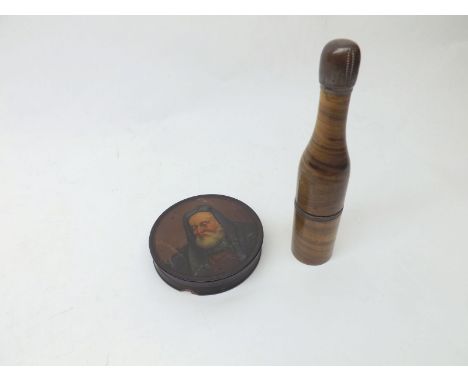A Mixed Lot comprising: a 19th Century Papier-m ch Round Lidded Box decorated with an elderly bearded man, together with a fu