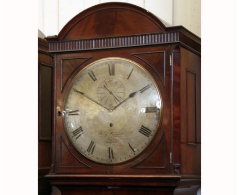 A mid-19th Century Mahogany and Ebony Inlaid 8-Day Floorstanding Regulator, Benj Russell - Norwich, the hood with plain arche