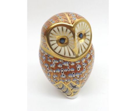 A Royal Crown Derby Paperweight, "Barn Owl" (gold button), 4 1/4" high  