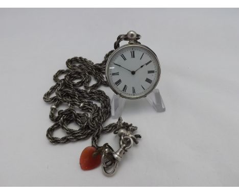 Mixed lot comprising a late 19th Century Swiss Silver cased, open face, key wind, Fob Watch, the frosted, gilt and jewelled m