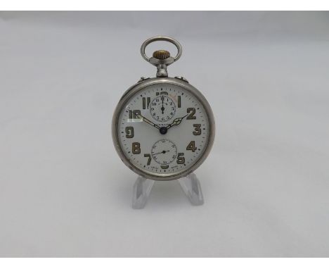 An early 20th Century Swiss Silver cased, open face, keyless pocket/alarm watch, Zenith 408063, the frosted gilt and jewelled