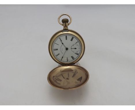 An early 20th Century American Gold plated, full Hunter, keyless, Pocket Watch, A W W Co - Waltham, Mass, 8673827, the froste