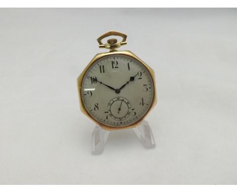 A first half of 20th Century 18ct Gold, open face, keyless, Pocket Watch, unsigned, the movement jewelled to the centre with 