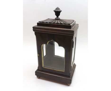 A mid 19th Century Rosewood, four-glass, Clock case, stepped top with moulded cornice and urn finial to a glazed door with ca