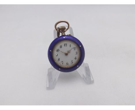 A late 19th Century Swiss Silver gilt and enamelled, open face, keyless, Fob Watch, the frosted gilt and jewelled movement wi