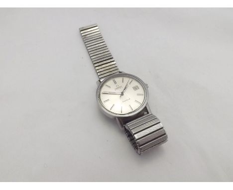 A second half of 20th Century Stainless Steel, centre seconds, calendar wristwatch, Omega "Geneve", the jewelled automatic mo