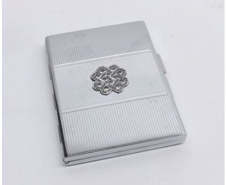 An early 20th Century Chromium Plated Rectangular Powder Compact with interior mirror, 3" long 