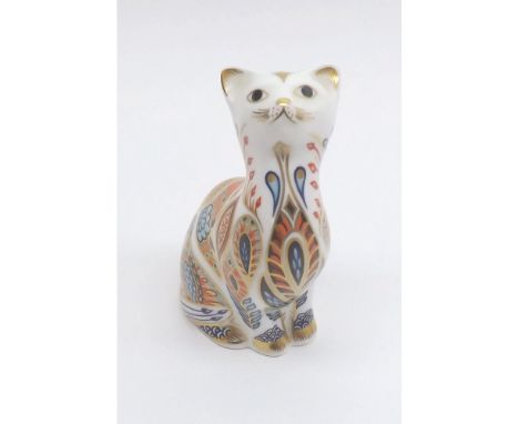 A Royal Crown Derby Paperweight of a Siamese Kitten (gold button), 3 1/4" high