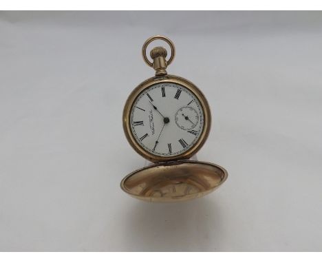 An early 20th Century American Gold plated, full Hunter, keyless Pocket Watch, A W W Co - Waltham, Mass, 6217769, the frosted