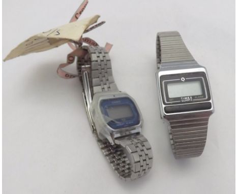 Mixed lot comprising two various late 20th Century Quartz Digital wristwatches by Casio and Timex, each of typical TV screen 