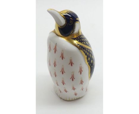 Royal Crown Derby Paperweight of a Penguin, (gold button), 5 1/2" high  