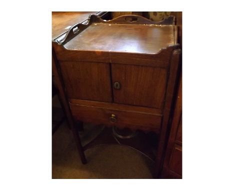 Georgian Mahogany Tray Top Night Cupboard, of square form with two doors, single drawer and base shelf, raised on reeded legs