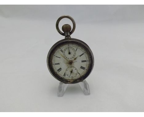 An early 20th Century Swiss Silver cased, open face, keyless, pocket/stop watch, the frosted and gilt movement with bi-metall