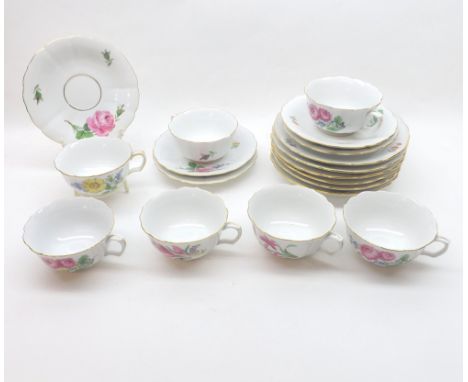 Quantity of 20th Century Meissen floral decorated Tea wares comprising seven Cups, five Saucers, six Side Plates and a relate