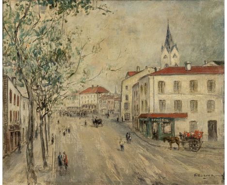 Villacres, Cesar A.1880 - 194150 x 61 cm, R.Französische Straßenszene. Öl auf Leinwand. Signiert.