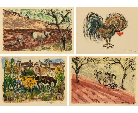 Vich, Maria1931Versch., R.4 Bl.: Ländliche spanische Szenen, 1960. Monotypie auf Papier. Alle signiert und datiert.
