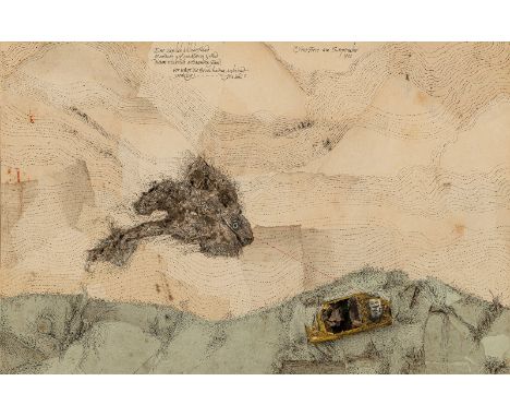 Pöschel, Werner1927 - 200222 x 34 cm, R."Eine ziemlich alte Flunder entdeckt auf des Meeres Grund", 1973. Mischtechnik auf Pa
