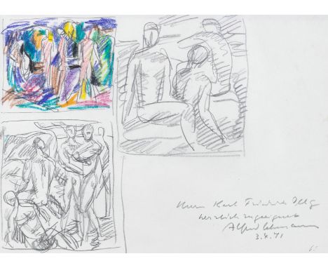Lehmann, Alfred1899 - 197920 x 27,5 cm, R.Figurenstudie, 1971. Bleistift und Farbstift auf Papier. Signiert, datiert und mit 