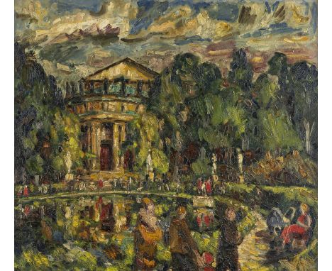 Vees, Sepp1908 - 198985 x 95 cm, R.Opernhaus am Eckensee in Stuttgart. Öl auf Leinwand. Signiert.