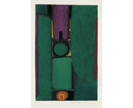 Ackermann, Max1887 - 197548,2 x 30,8 cm, R."Klangsäule auf Grün", 1973. Farbserigraphie. Signiert, datiert und nummeriert 23/