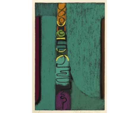 Ackermann, Max1887 - 197548,3 x 31,3 cm, R."Deklination in Grün", 1973. Farbserigraphie. Signiert, datiert und bezeichnet "E.