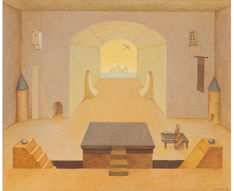 Dittrich, Annette194445 x 55 cm, R.Geometrische Raumkomposition, 1976. Öl auf Leinwand. Signiert und datiert.