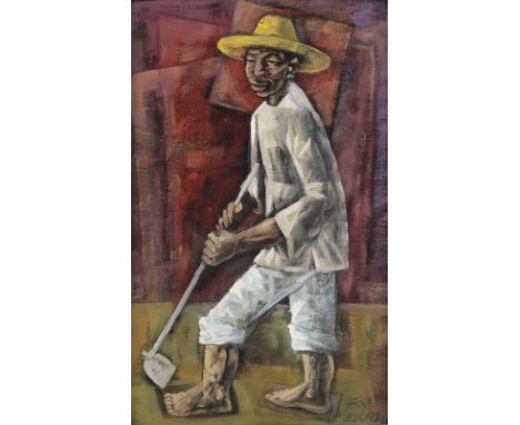 Elsas, Harry1925 - 199435,5 x 22 cm, R.Landarbeiter. Öl auf Leinwand, auf Karton. Signiert.