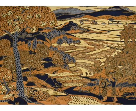 Batik mit Darstellung einer ReisplantageBALI, bez. und signiert Soedhiono. 197686,5 x 106 cm, R.Aus einer deutschen Privatsam