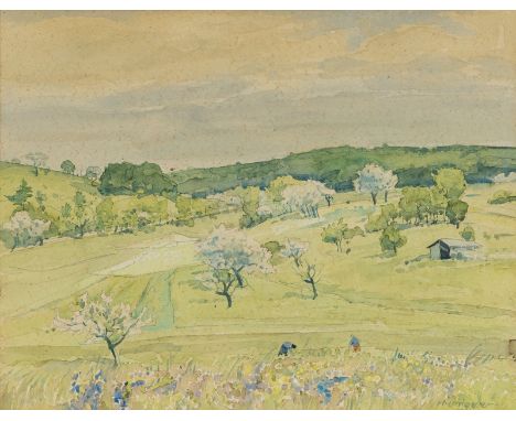 Umgelter, Hermann1891 - 196237 x 47 cm, R.Frühlingslandschaft. Aquarell. Signiert.