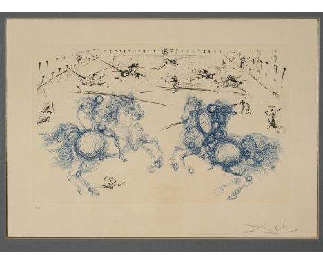 Dalí, Salvador1904 - 198932 x 52 cm, R.Combat de cavaliers. Radierung. Signiert und bezeichnet "E A".