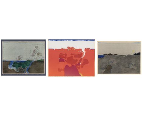 Schreiner, Hans1930 - 2018Versch., R.3 Bl.: Landschaften, 1972; 1970; 1974. 2 Aquarelle und eine Serigraphie auf Papier. Alle