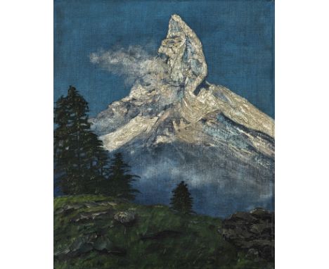 Jäger (?)40 x 33 cm, R.Matterhorn. Öl auf Leinwand. Rückseitig auf einem Aufkleber bezeichnet "Jäger".